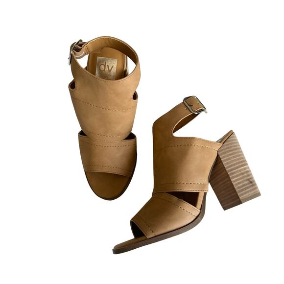 Dolce Vita Shoes - Dolce Vita Brista Brown Faux Leather Stacked Heel Ankle Strap Sandals Size 8.5
